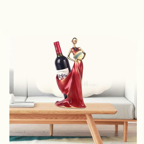 Home Decoration Accessories Beauty Girl Model Wine Rack Holder Shelf Wine Bottle Rack Antique Resin Ornaments Sculpture Wine Stand
