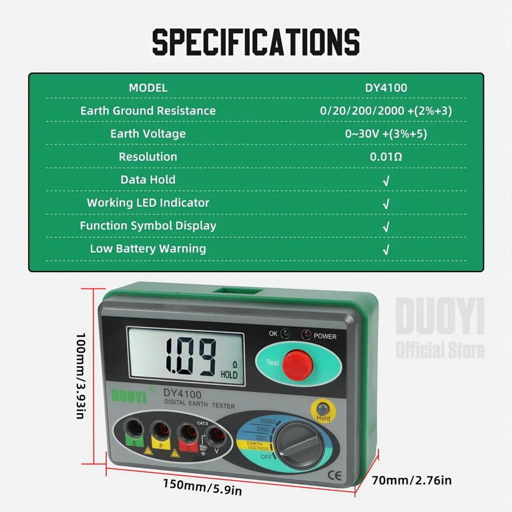DY4100 Digital Meg-ohmmeter Meters Earth Resistance Meters Tester Cable High Voltage Meter Ground Resistance Insulation
