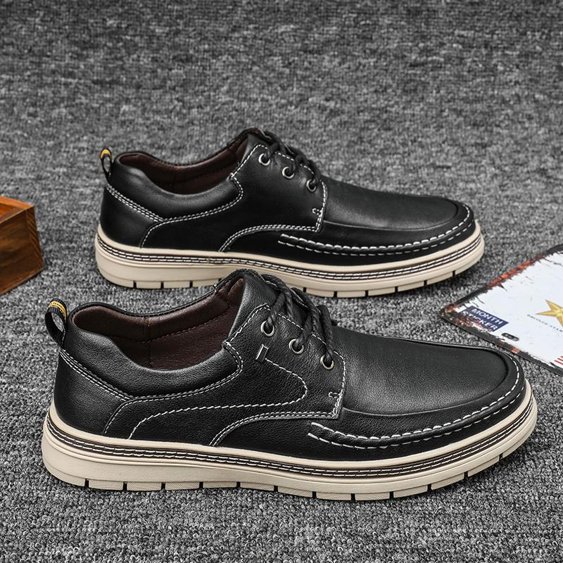 Genuine Leather Men Shoes outdoor Casual Soft Men Sneakers Breathable Lace Up Fashion flats oxfords Personality Men's Shoes