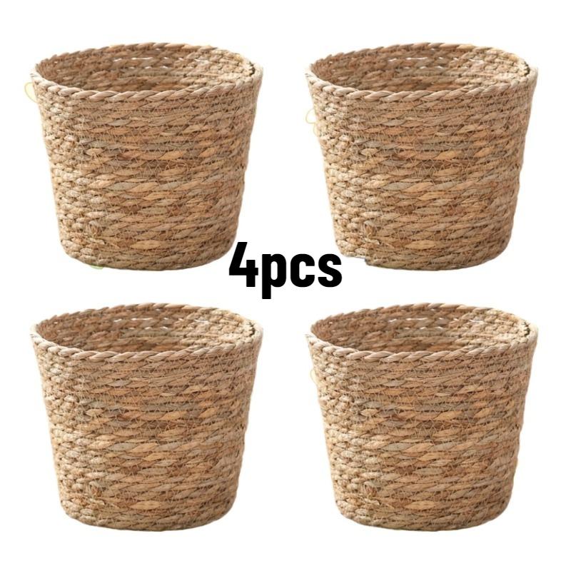 

4pcs Bohemian Storage Basket Set Handwoven Rattan Barrel Floral Gift Baskets Tabletop Decor Storage Containers for Home Kitchen