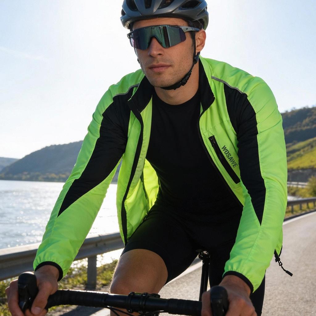 Wosawe Męska Kurtka Rowerowa Przeciwsłoneczna Wiatrówka Rowerowa Cienkie Koszulki MTB Odzież Sportowa do Biegania Wiatrówka Rowerowa Odblaskowa