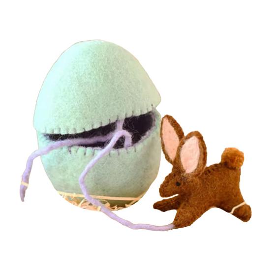 Easter Egg Ornament with Hidden Felt Animal Toy Handmade Lace-up Egg with Animal Inside Desktop Decoration Easter Holiday Party Favors