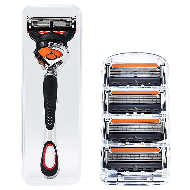 Five-Layer Men's Manual Razor with Rotating Head, Washable & Portable, Includes Storage Case