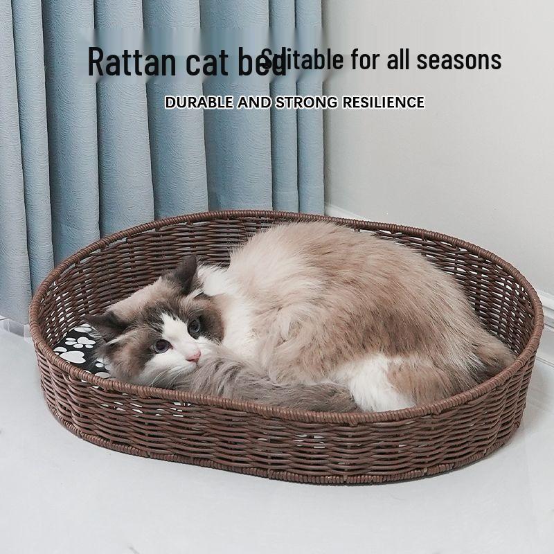 Handgefertigtes gewebtes Katzenbett & kleiner Hundezwinger - Für alle Jahreszeiten, waschbar, Anti-Rattan-Design