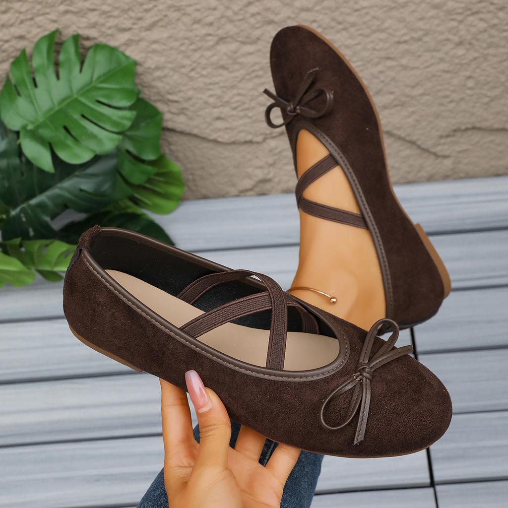 Women Ballet Flats Shoes Buckle Cross Strap Round Toe Loafers Comfortable Shallow Sneakers Women Butterfly Knot Mary Jane Shoes