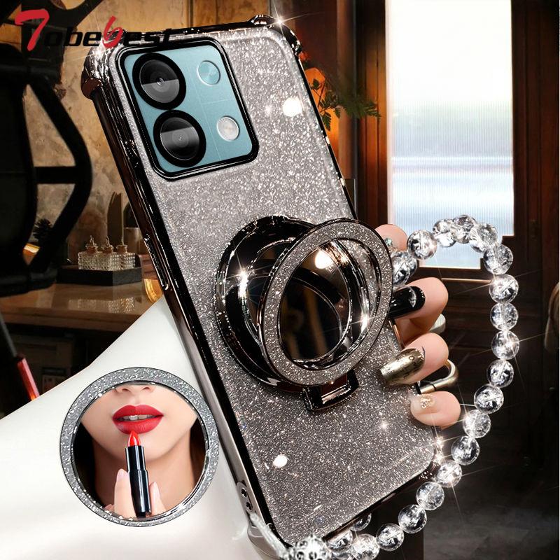 Shockproof GLITTER Plating Crystal Bracelet Magsafe Phone Holder Case For Xiaomi POCO X6 Pro 5G Cover