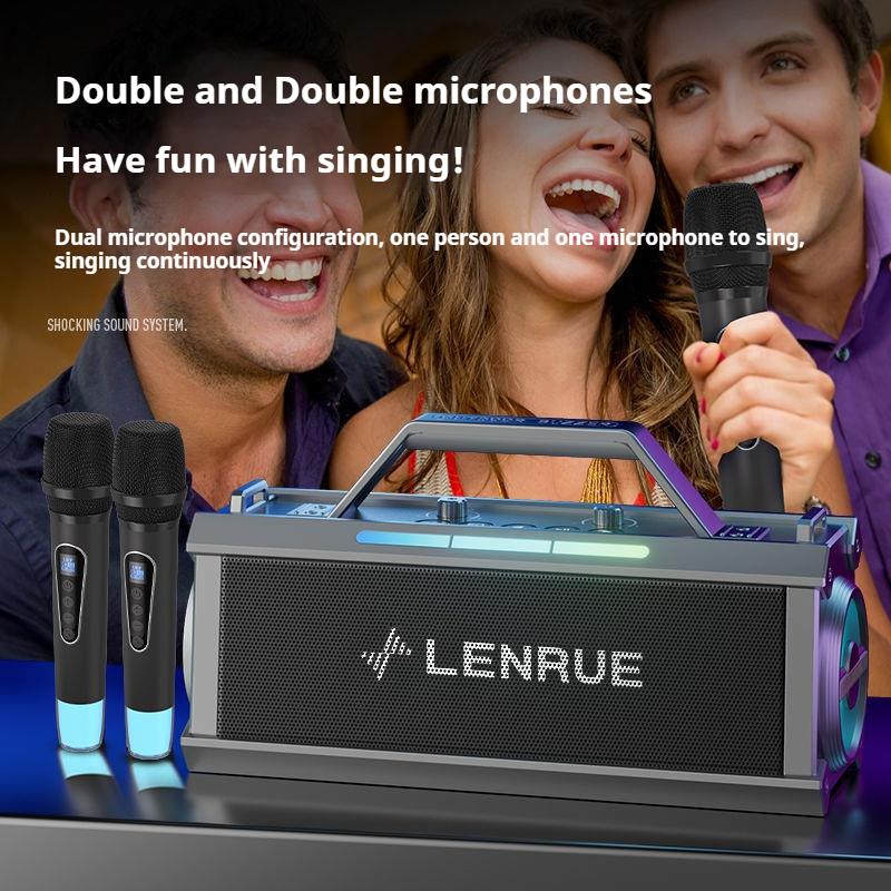 200W Powerful Colorful Light Effect Bluetooth Speaker with 2 Mic Portable Surround Sound Wireless Subwoofer Boombox Home Karaoke