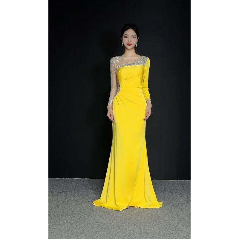 

Вечернее платье с длинным рукавом, нишевое, для вечеринки, приталенное Yellow M