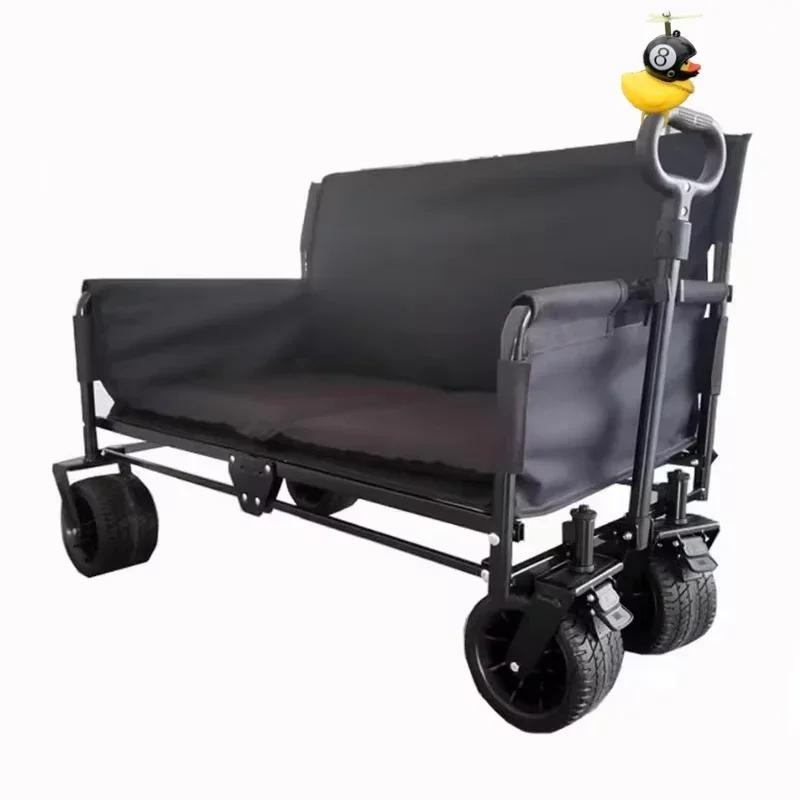 Folding Wagon Folding Sofa with Brakes Multiple Use Oxford Cloth Heavy Duty Camping Cart Multiple Pockets