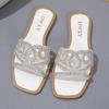 New summer new flat-heeled rhinestone one-word sandals women's leisure vacation beach drag women's drag