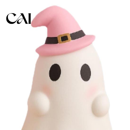 Witch Hat Ghost Figure Cute Halloween Resin Figurine, Candy Pumpkin Small Statue Desk Decor for Girls, Pink White Kawaii Tabletop Ornament Figurine
