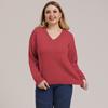 Autumn and Winter Plus Size Women's Solid Colour Simple Woven V-neck Pullover Jumper