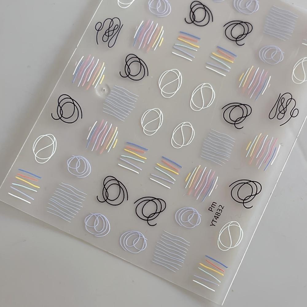 1pc Abstract Geometric Nail Art Stickers - Self-Adhesive Resin Nail Decals with Pastel & Vibrant Lines, Glossy Finish for DIY Manicure & Pedicure