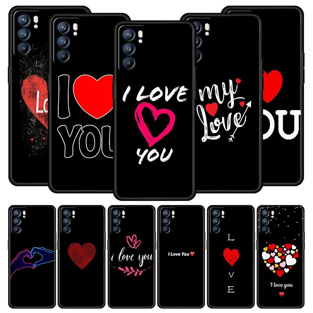 I Love you Pink Heart Phone Case For Oppo Reno8 Reno7 Reno6 Pro A54 5G Find X6 X5 A53 A52 A9 A15 A95 A17 A16 A74 A57 A31 Cover