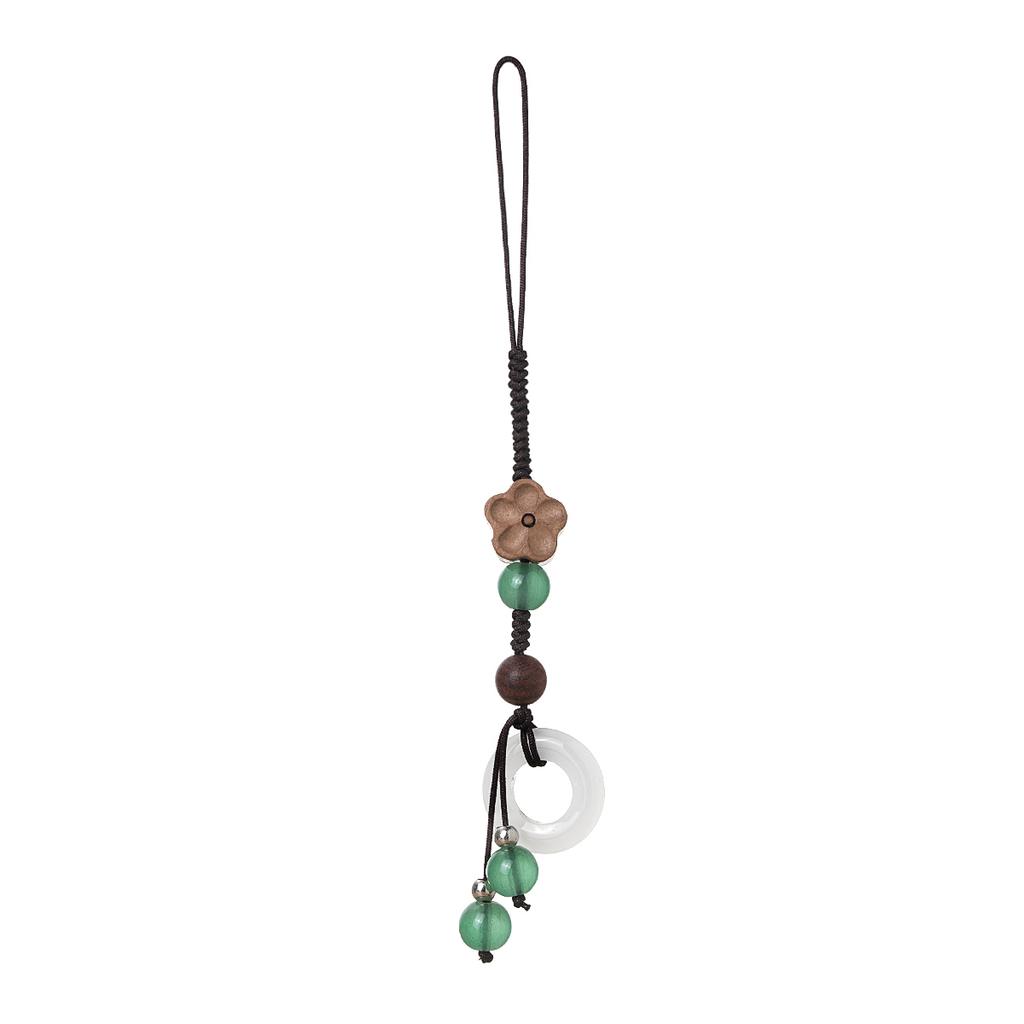 Vintage Style Wooden Plum Blossom Woven Ring Wall Round Bead Tassel Phone Chain
