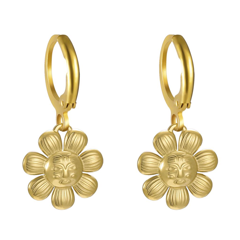 Bohemian Gold Hoop Earrings for Women with Daisy and Sunflower Pendant Charm