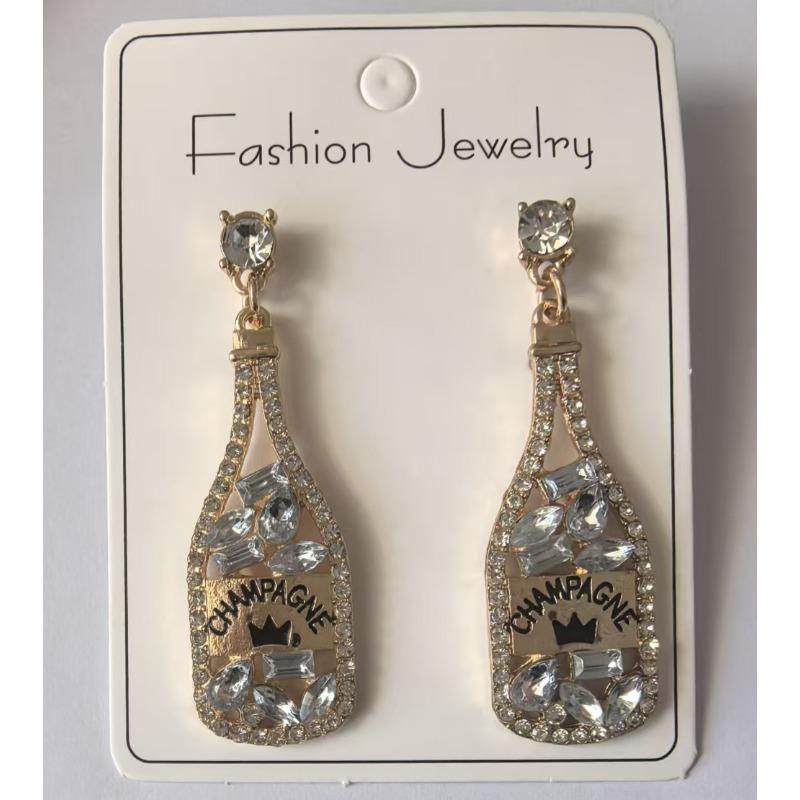 Cross-border European and American Elements Inlaid with Rhinestone Letters Wine Bottle Pendant Women's Fashion Personality Earrings Amazon Hot Sale