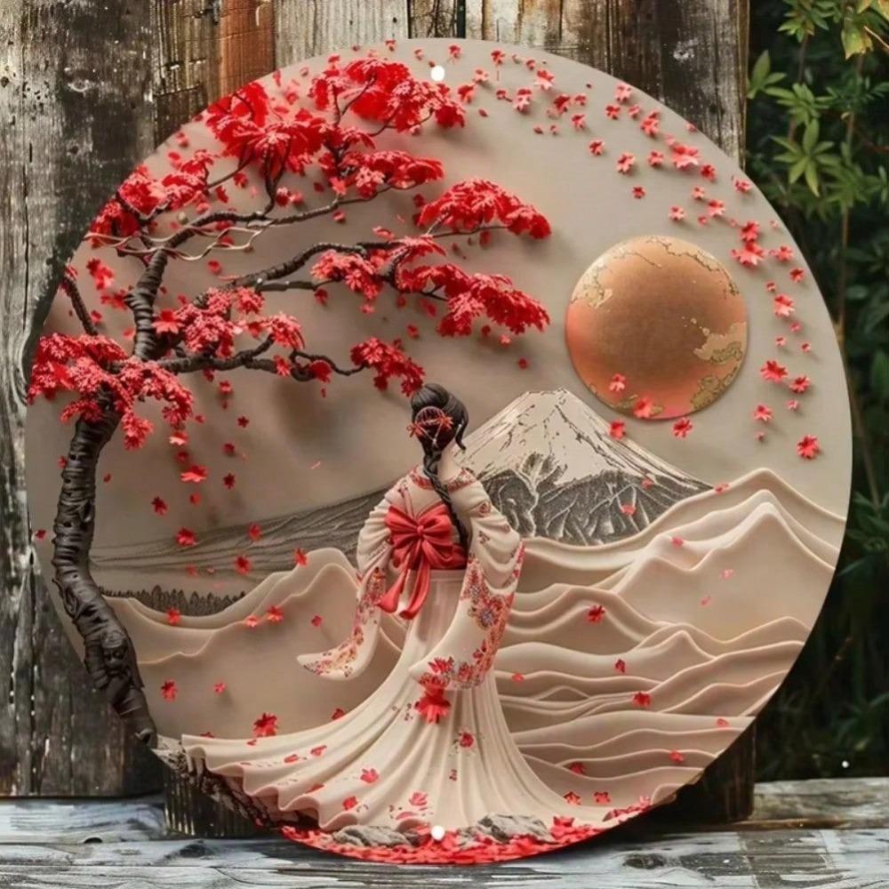 Japanese Kimono Lady Cherry Blossom Aluminum Metal Wall Art Home Decor