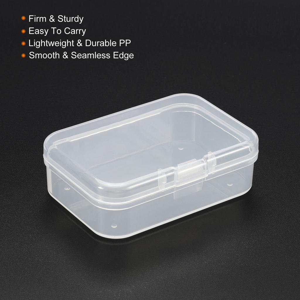 Clear Storage Container with Hinged Lid 65x45x20mm, 4 Pack Plastic Rectangular Box for Beads Art Craft