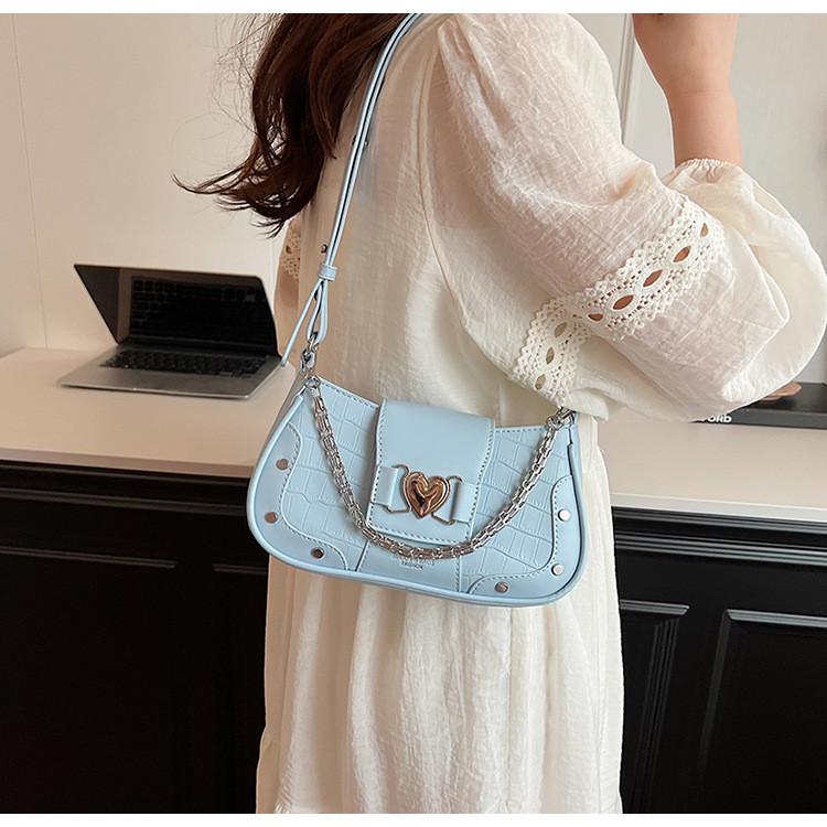 IELGY French Niche Chain Underarm Bag Stone Pattern Small Square Bag Fashion One-Shoulder Messenger Baguette Bag