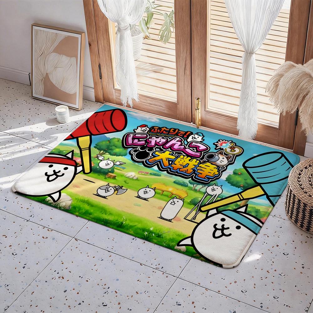Game B Battle Cats Floor Mat Eco Flannel Doormat Non Slip Odorless Indoor Floor Rug Soft Short Plush Home Mat