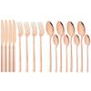 16Pcs Rose Gold Dinnerware Set Knife Fork Coffee Tea Spoon Cutlery Set Stainless Steel Tableware Western Home Kitchen Flatware