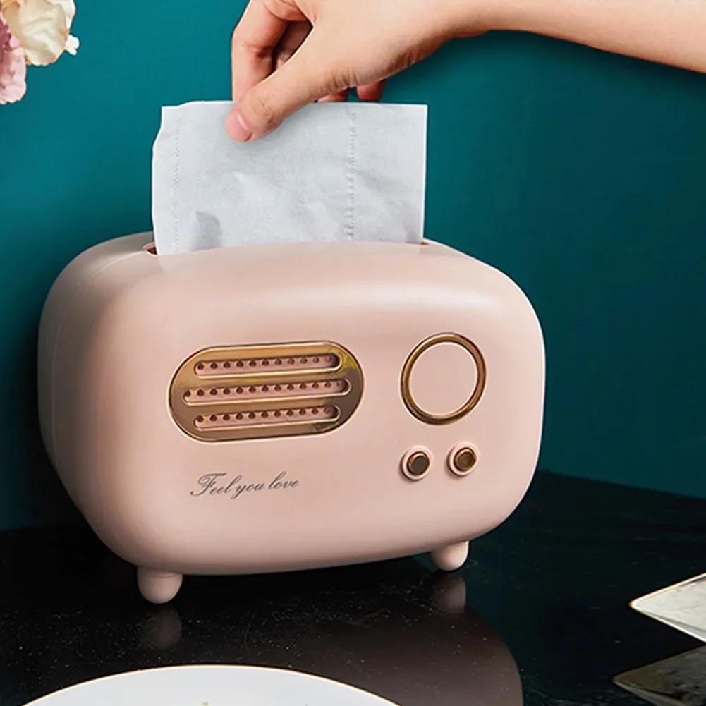 Scatola per fazzoletti modello radio retrò Porta carta da tavolo Dispenser vintage Porta tovaglioli Organizzatore Scatola decorativa per salviettine umidificate