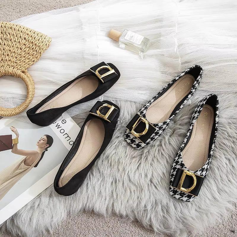 Mote Damesko Super Stor Størrelse 42 43 44 45 Ballerinas for Damer Ny Firkantet Tå Vår Høst Luksussko Kvinner