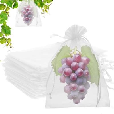 50PCS Fruit Protection Bags, 8x12 Inch White Fruit Netting Cover Bags Drawstring Mesh Fruit Protectors Pest Barrier for Plant Fruit Flower Veggies