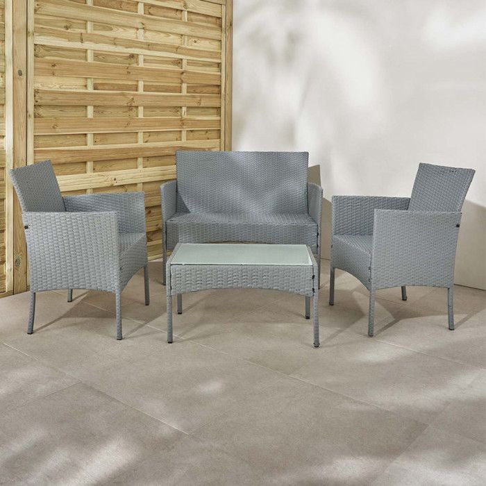 Salon de jardin en résine Gris "Barcelone" 4 places Wilsa Garden