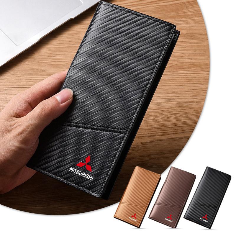 Leather Car Key Bag Auto Long Wallet with Multiple Card Slots for Mitsubishi Outlander Lancer 9 ASX L200 Pajero Montero Eclipse