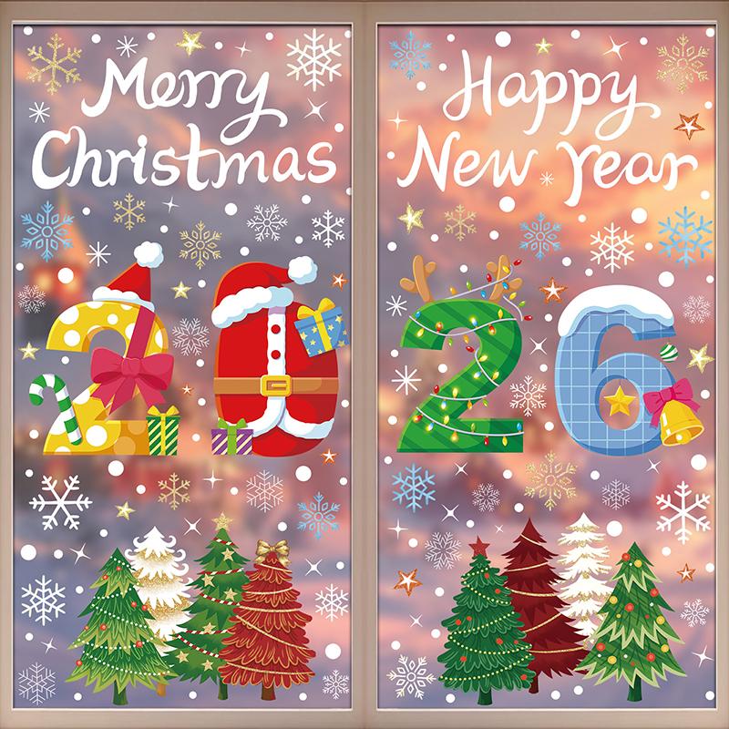 Christmas Stickers Shop Glass Window Decoration Stickers Christmas Party Stickers Gifts For Xmas Snowman Santa Claus Window Deco