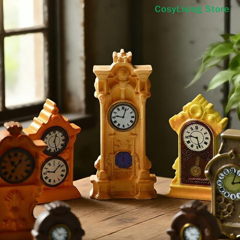 1/8Pcs Miniature Wall Clock European Vintage Clock Desktop Decoration Furniture Model Decor
