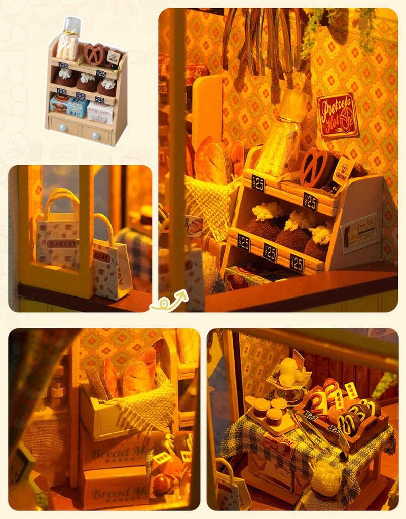 Moin Moin Dollhouse Miniature DIY Kit Paper Craft Bookends Easy Book Town Beautiful Classical Retro Realistic Design LED Light Included Set,