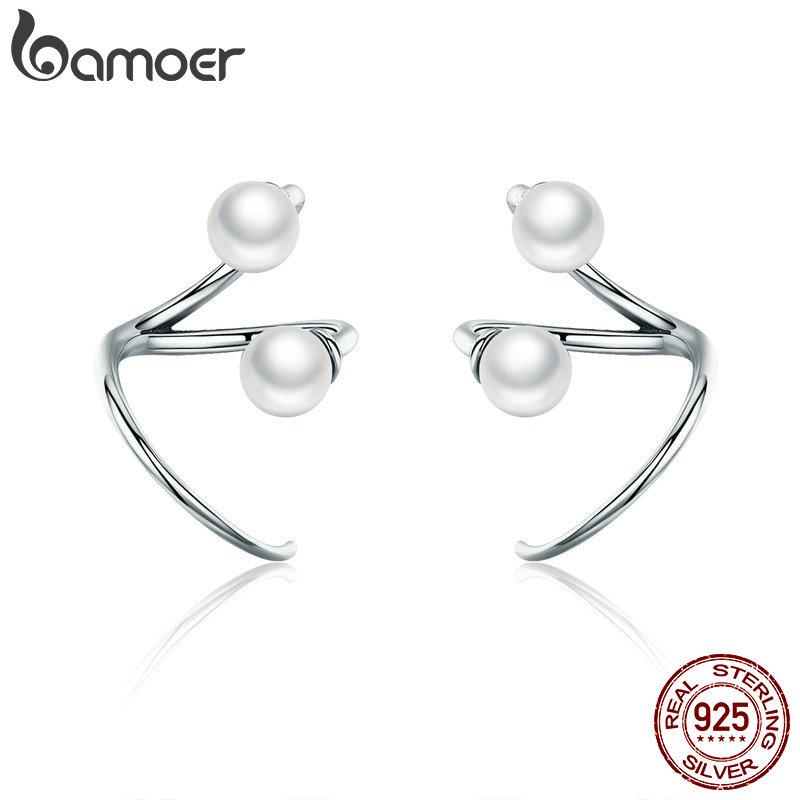 Bamoer Náušnice ze 100% stříbra 925 Elegantní náušnice z imitace perel