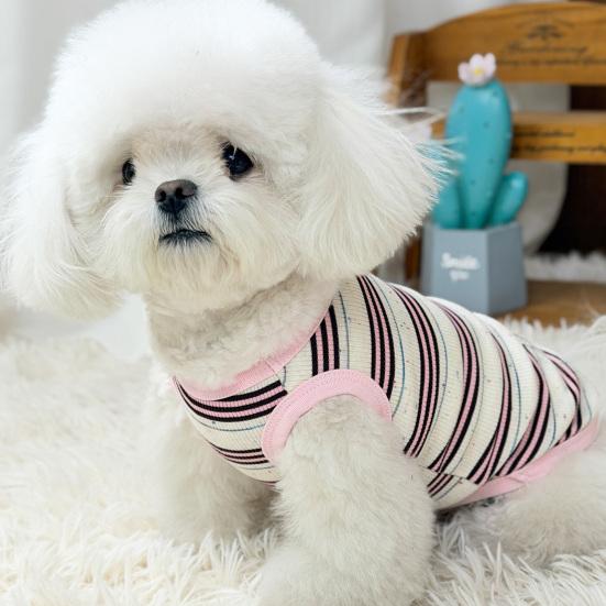 Ribbed Knit Dog Vest Soft Striped Small Puppy T Shirts Summer Sleeveless Breathable Pet Outfits for Small Medium Dogs Cats