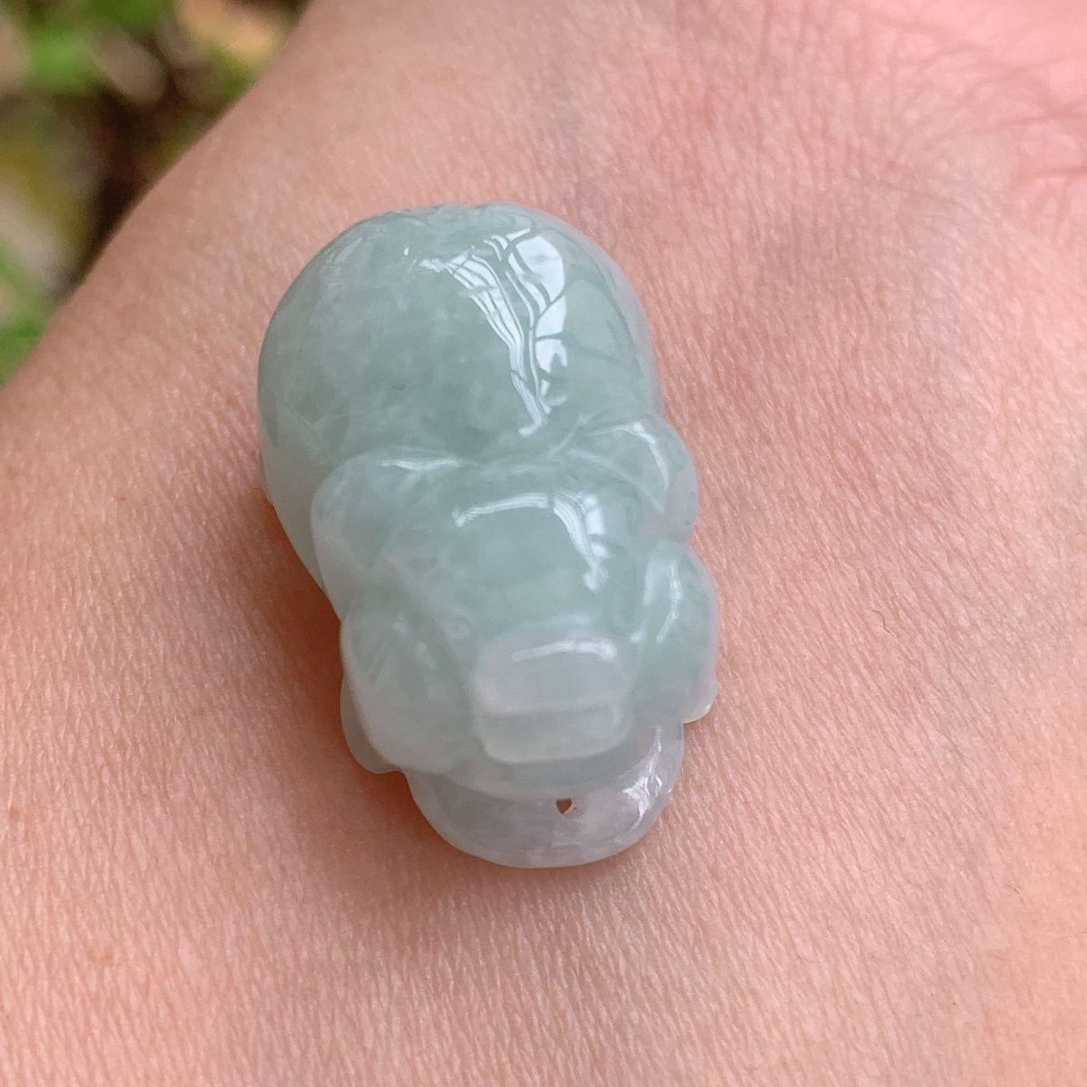A-Grade Burma Jade Pendant, Light Green, 3D Carved Zodiac Pig