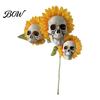 Scary Sunflower Sculpture Skull Ornament, Halloween Theme Garden Decor, Potted Housewarming Ornament Plant Waterproof Outdoor Decoration,