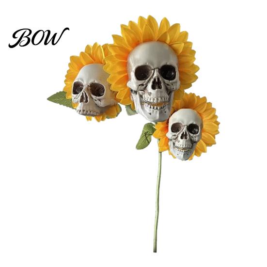 Scary Sunflower Sculpture Skull Ornament, Halloween Theme Garden Decor, Potted Housewarming Ornament Plant Waterproof Outdoor Decoration,