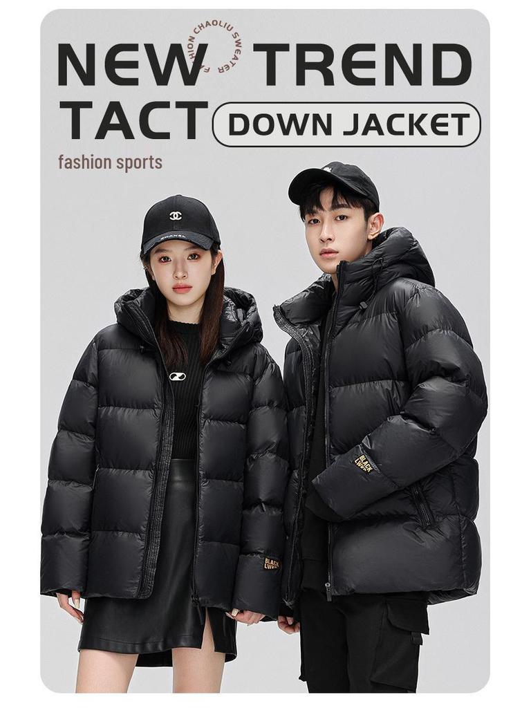 Men's and Women's Black Gold Thickened Down Jacket - Short Style for Autumn and Winter