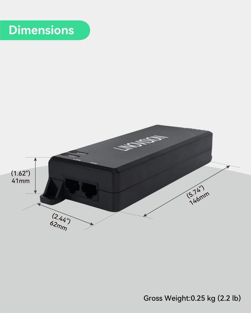 LINOVISION Gigabit 90W Passive POE Single Port PoE PTZ POE Power Injector for VoIP Phone Injector, Injector, 10/100/1000Mbps Hi-POE Midspan, Camera,