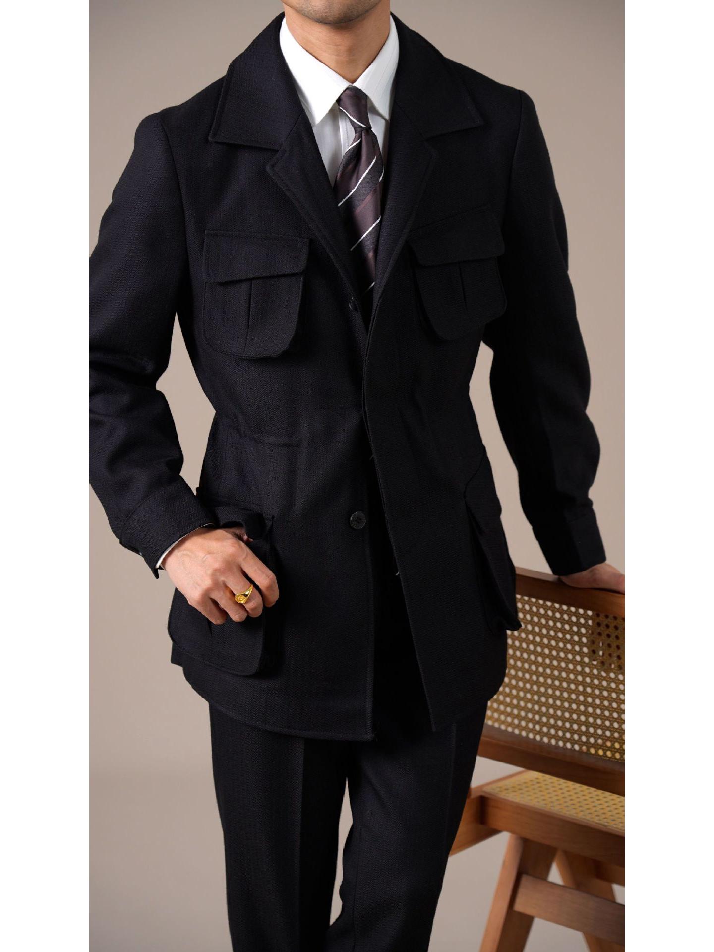 Мужская ретро-куртка Ruishen в итальянском стиле для охоты - Не мнется, Высококачественная, Повседневная для осени/зимы 3XL чёрный