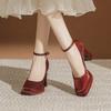 Waterproof table high heels women's thick heel satin Mary Jane wedding shoes Hexiu wedding dress two wear not tired feet button single shoes