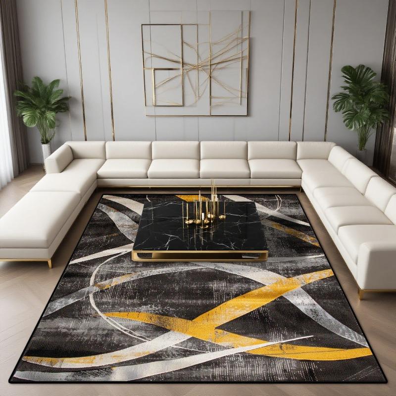 Alfombra Geométrica Abstracta de Lujo Moderno para Sala de Estar Diseño Negro Dorado Decoración del Hogar Interior Alfombra de Área Grande Decoración del Hogar de Lujo
