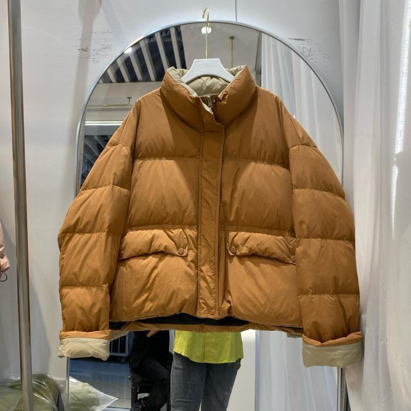 New Color Matching Short Down Jacket Stand-up Collar Thickened White Duck Down Bread Jacket Loose Winter Coat