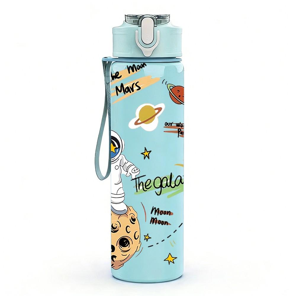 1PC Cookie Space Astronaut Art 750ml Color Plastic Sports Water Bottle Leakproof Flip Straw Lid Suitable for Sports Office Home Use