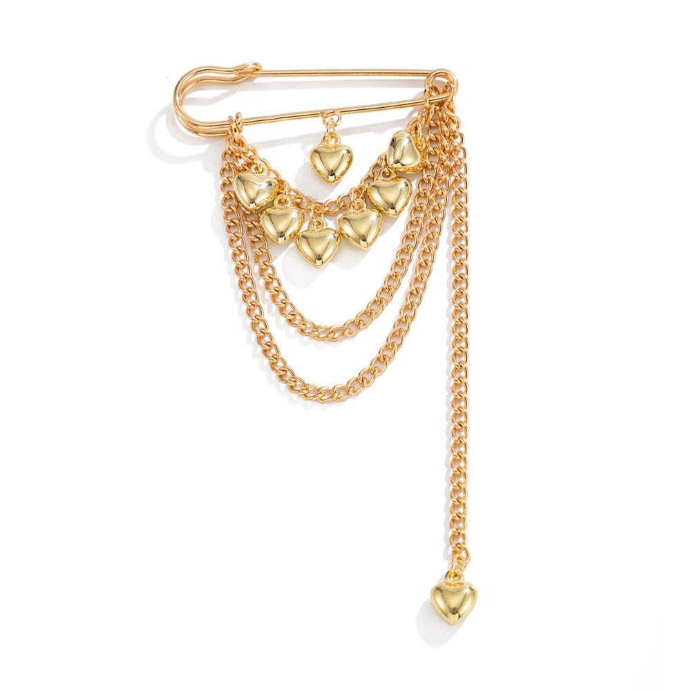 Metal Chain Tassel Heart Brooch Pin Iron Chain Tassel Badge Clothing Accessories золотой
