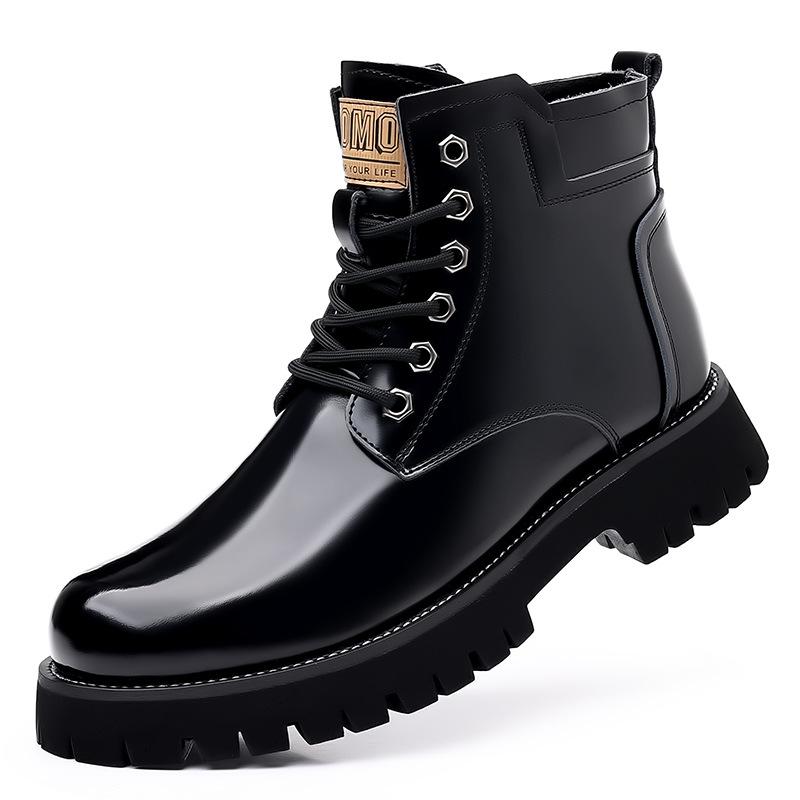 Autumn and winter new high-top velvet men's shoes are hot-selling genuine leather bright leather heightening retro Martin boots to keep warm