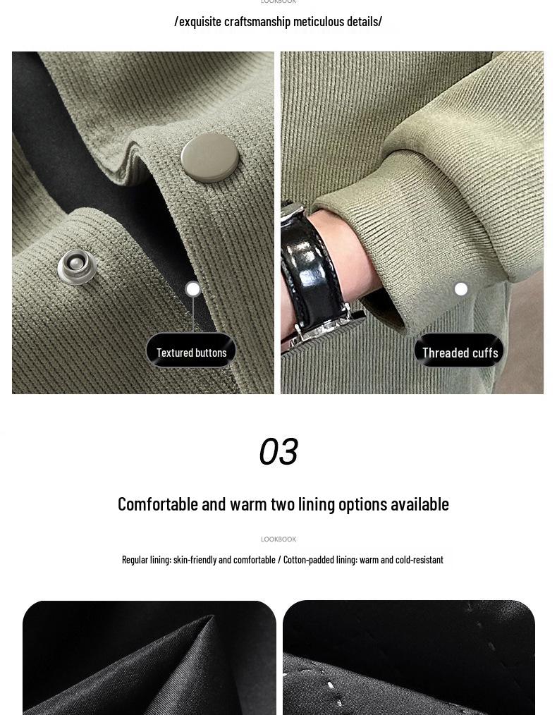 Men's Trendy Corduroy Baseball Jacket - Versatile Korean Style for Spring & Autumn, Plus Size, Thickened for Winter