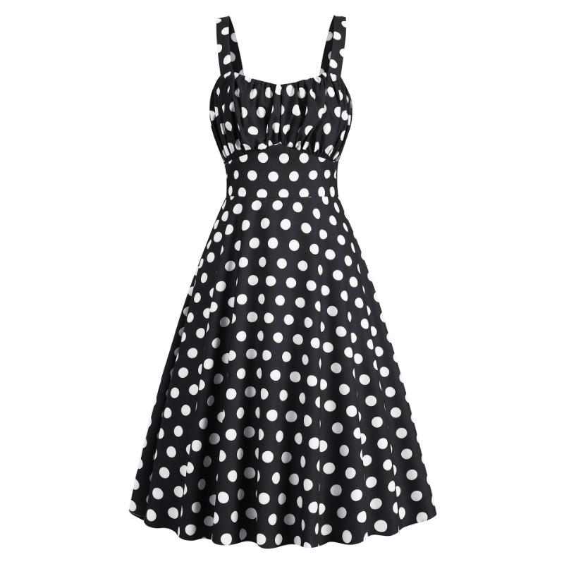 Source Ss Retro Suspender Neck Dual-purpose Polka Dot Thin Dress